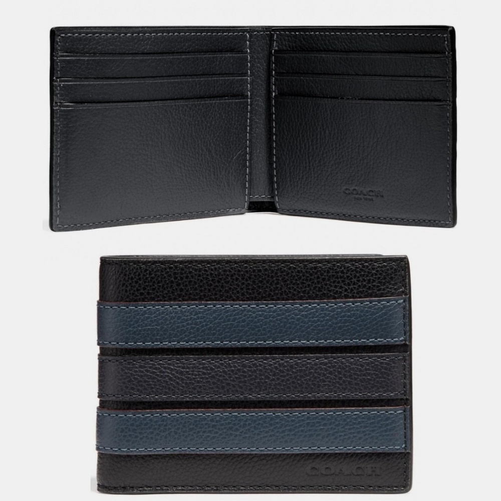 Coach Slim Billfold Wallet Varsity Stripe Black - Picture 2 of 8